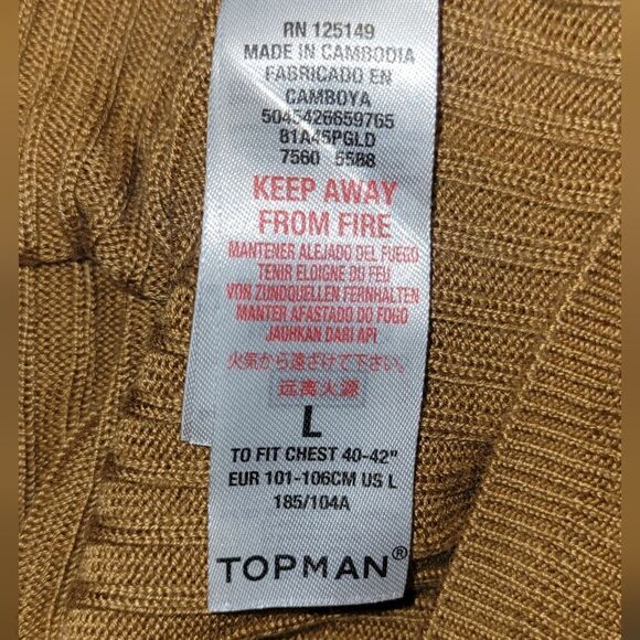 Mens Topman Ribbed Knit Lightweight Turtleneck Sweater in Camel Gold L - Picture 9 of 11